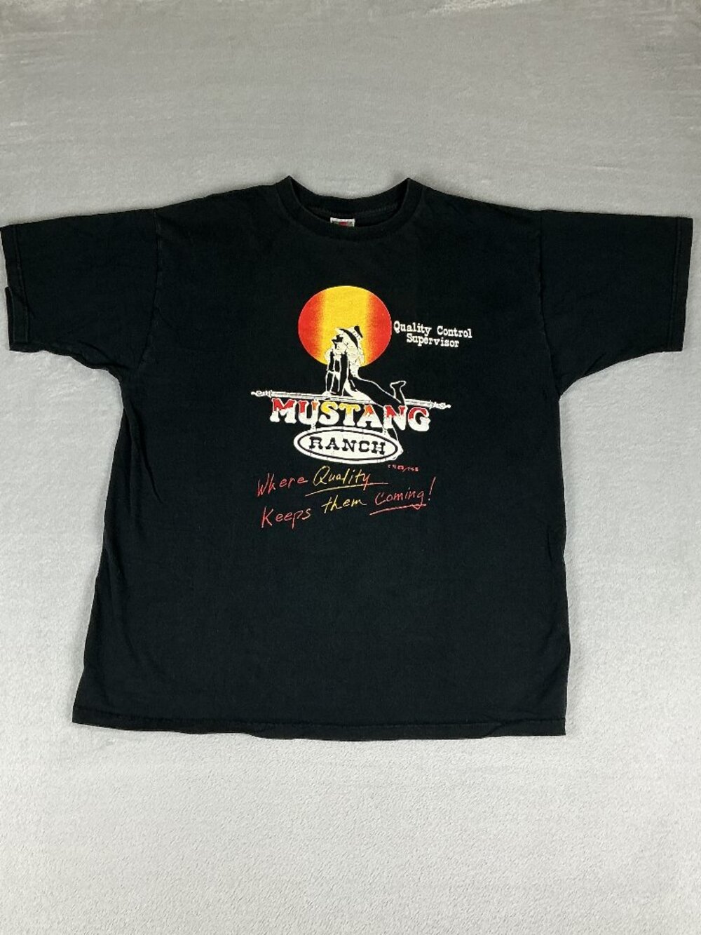Vintage 90s Mustang Ranch Brothel Quality Control T-Shirt Men's Size XL U.S.A